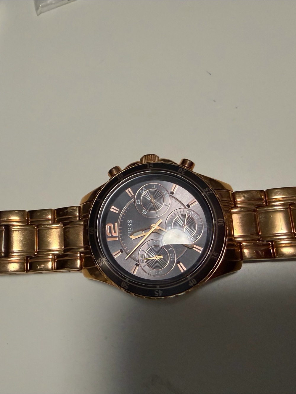 GUESS Women Rose Gold Bracelet Watch with Black Dial